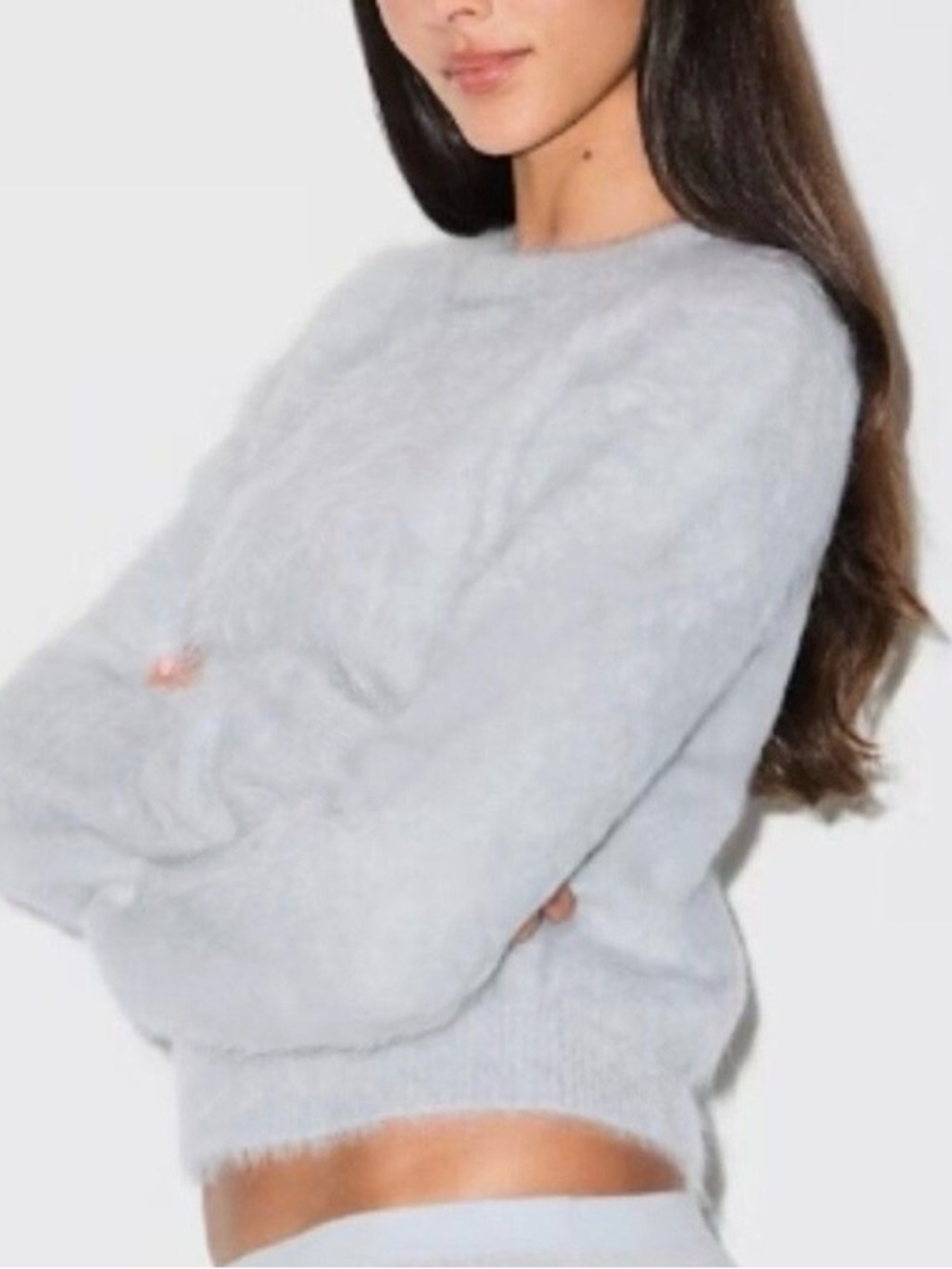 🦙🤍SKIMS Brushed Alpaca Long Sleeve Fitted Crewneck Top | Pearl | S | NWT